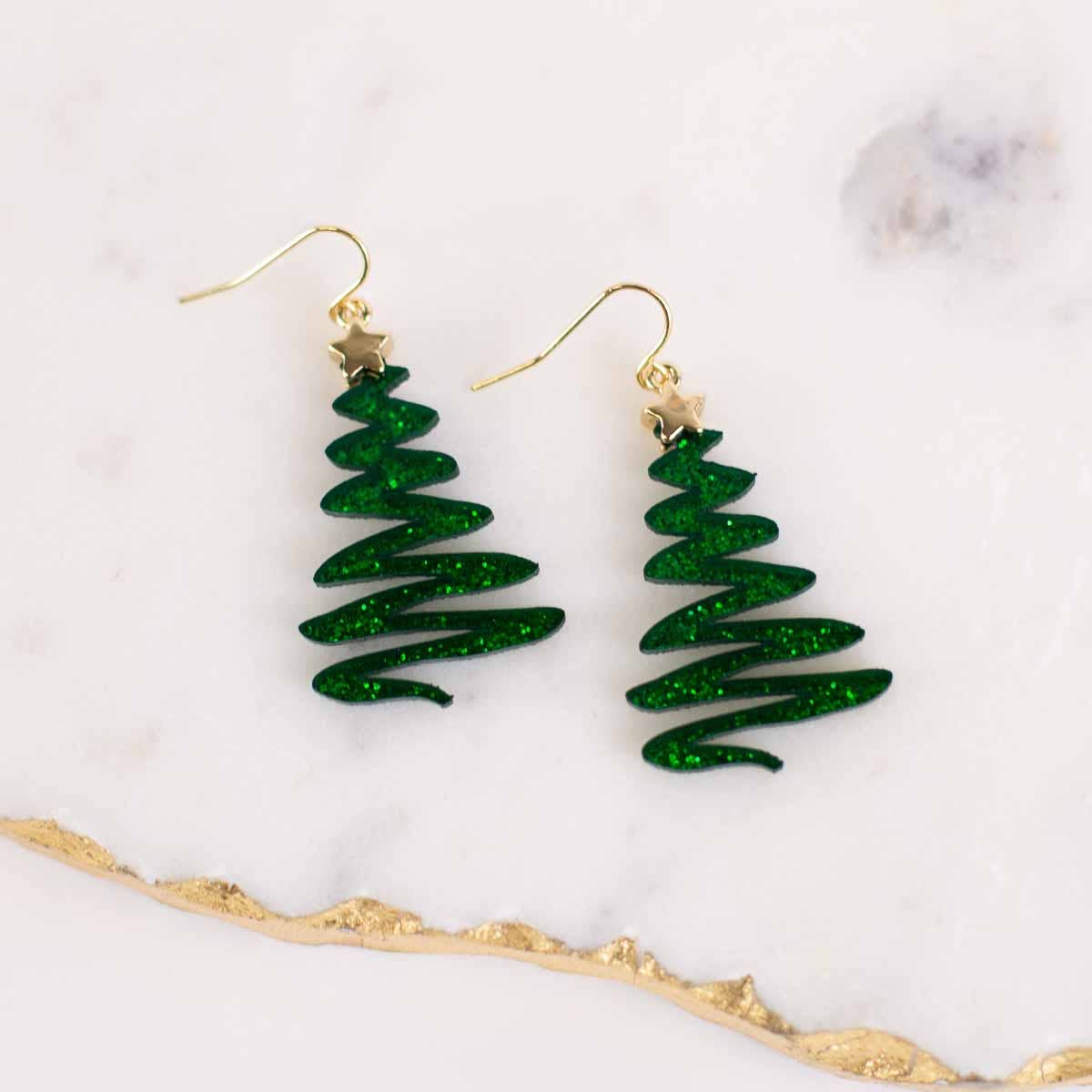 The Royal Standard - Christmas Tree Acetate Earrings Green 2"