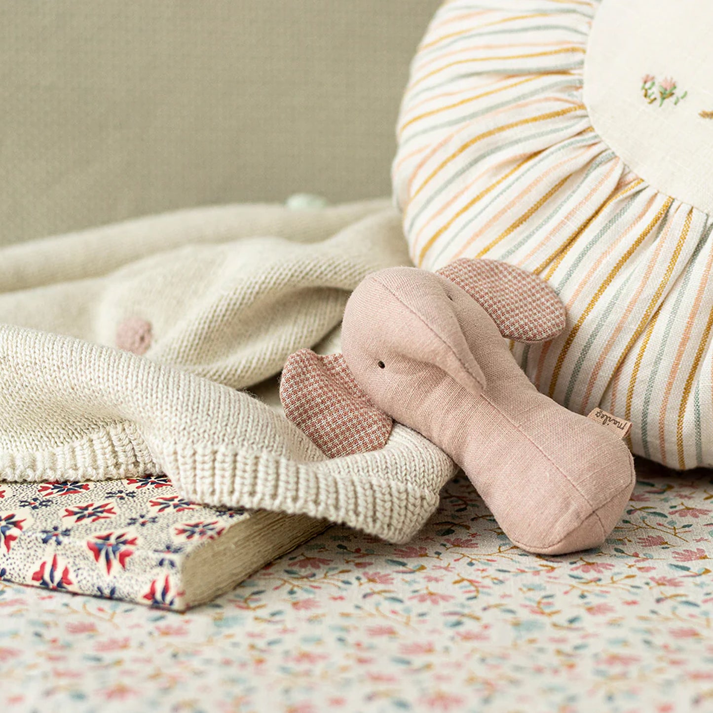 Maileg Elephant Lullaby Friend Rattles - Rose