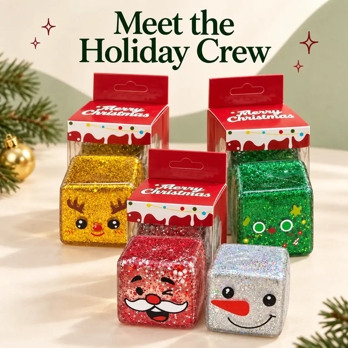 Toynex - Christmas Glitter Character Cube Squishy Stress Relief Toy