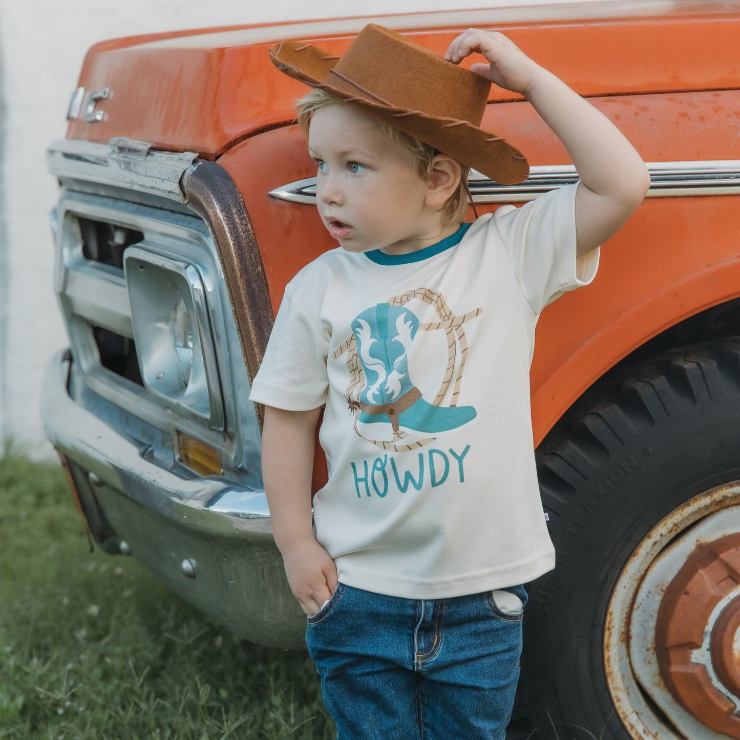 Howdy Western Cotton Ringer Toddler Short Sleeve Shirt