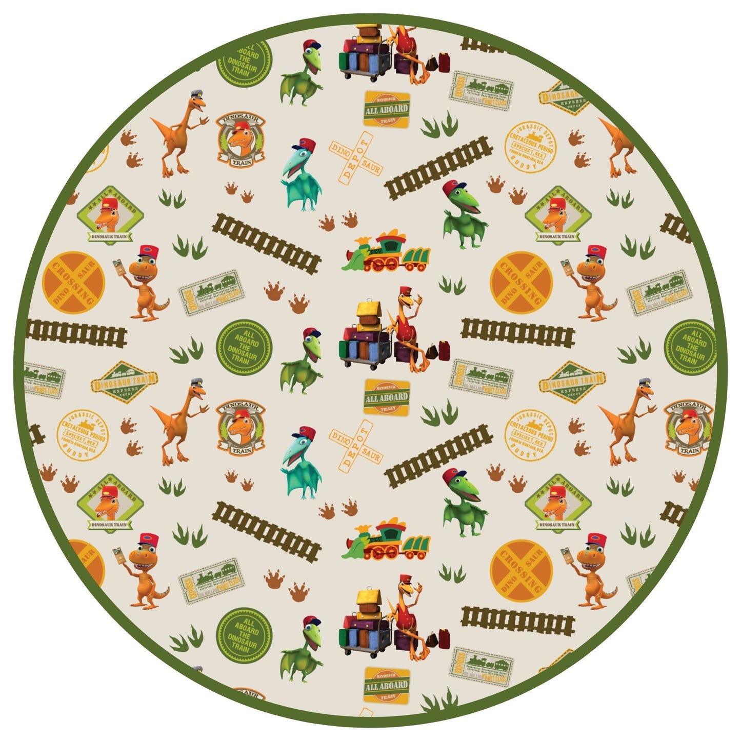 Circle print featuring Dinosaur Train™, crossing signs. and trails.