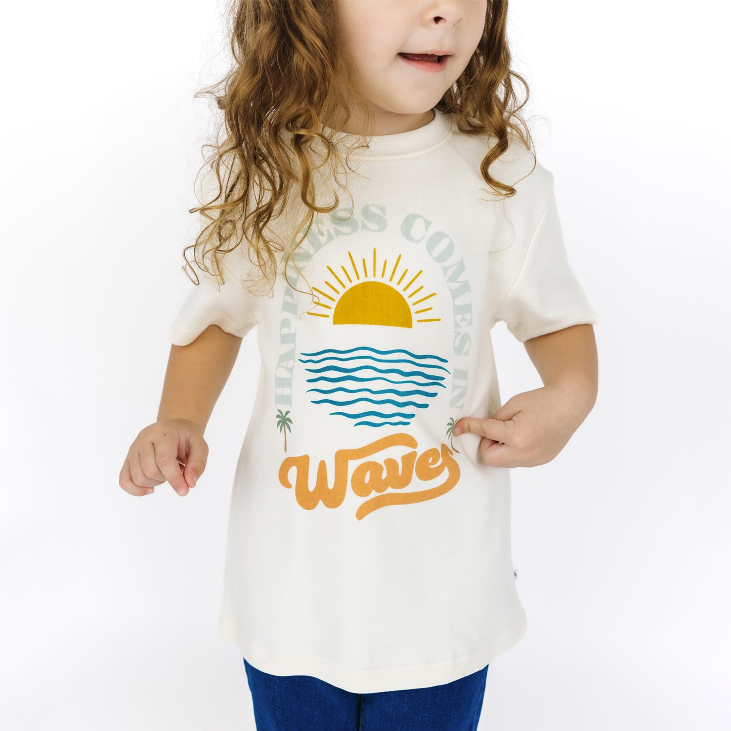 Happiness Comes In Waves Cotton Toddler Short Sleeve Shirt
