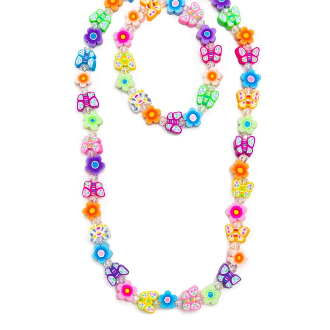 Colorful necklace and bracelet set with flowers and butterfly beads from Great Pretenders