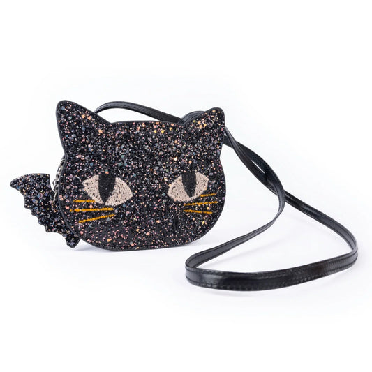 Black glitter purse shaped like a cats face