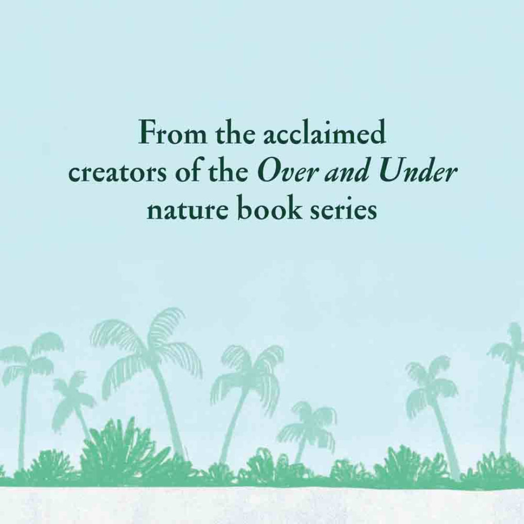 Text on a light blue background with palm tree silhouettes, promoting a nature book series.
