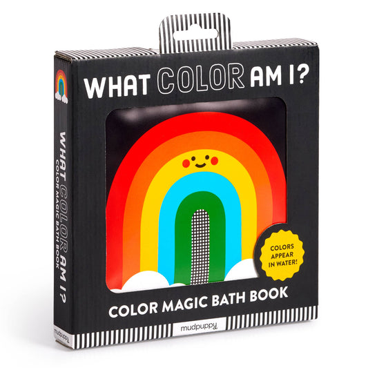 Color magic bath book packaging with rainbow design and text 'What Color Am I?'