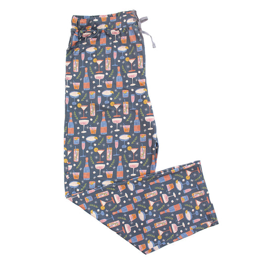 Relaxed fit lounge pants with a multicolor cocktail and wine print on a bamboo fabric.