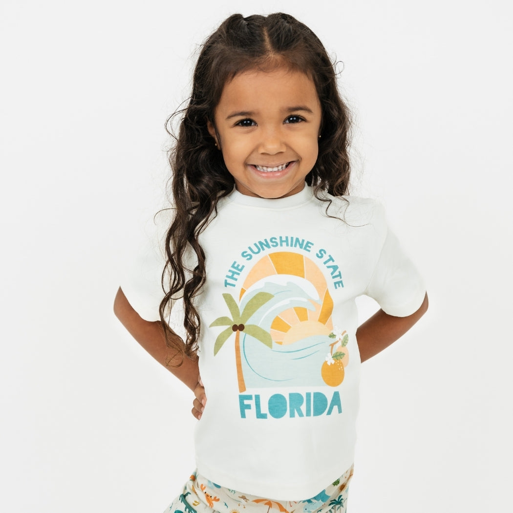 Florida state toddler shirt – soft & breathable 100% cotton with unique vintage-inspired print, perfect for summer days and sibling matching.