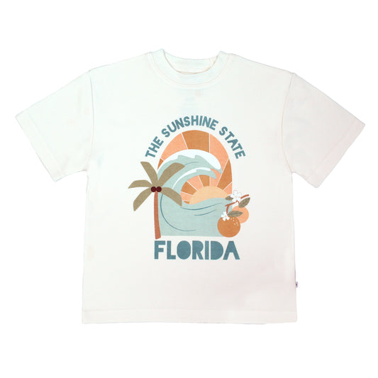 Florida state toddler shirt – soft & breathable 100% cotton with unique vintage-inspired print, perfect for summer days and sibling matching.