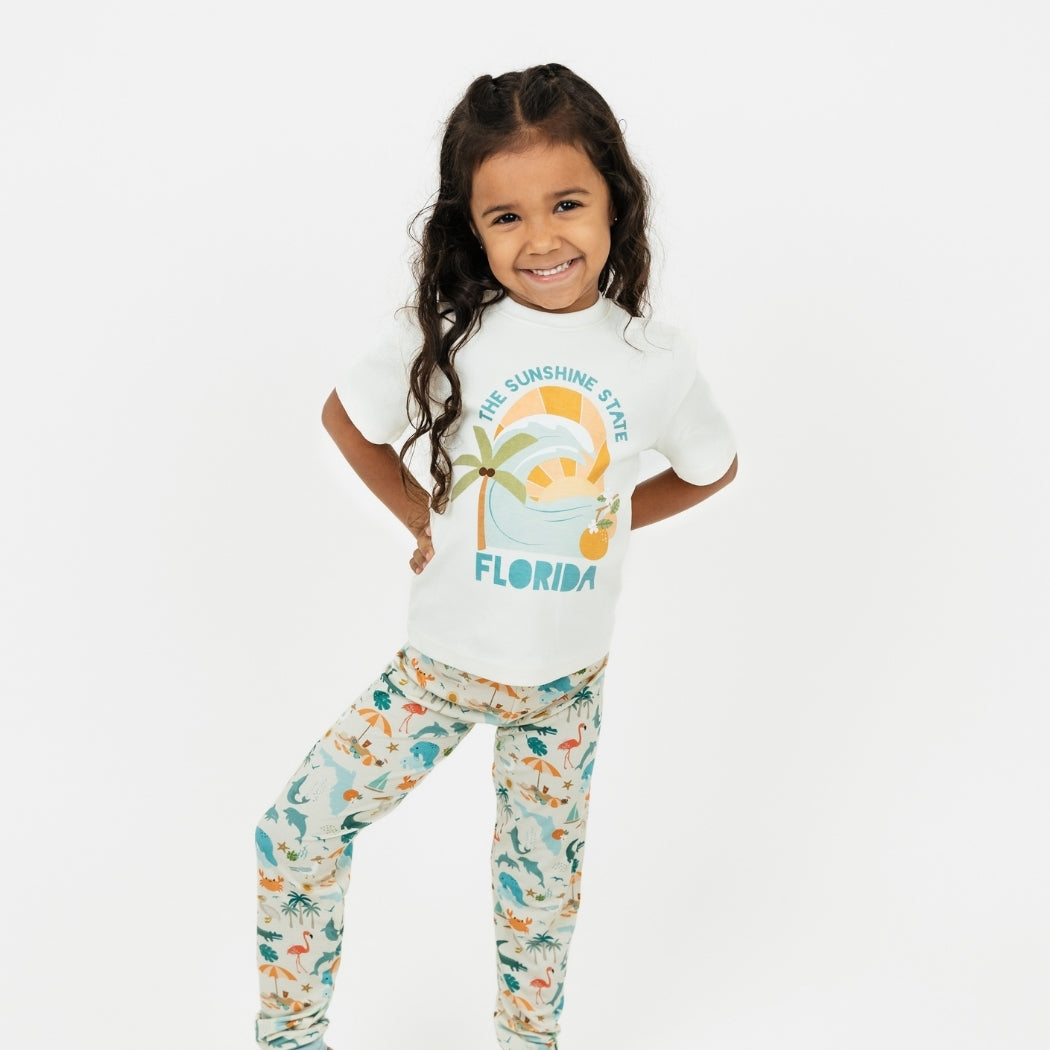 Florida state toddler shirt – soft & breathable 100% cotton with unique vintage-inspired print, perfect for summer days and sibling matching.