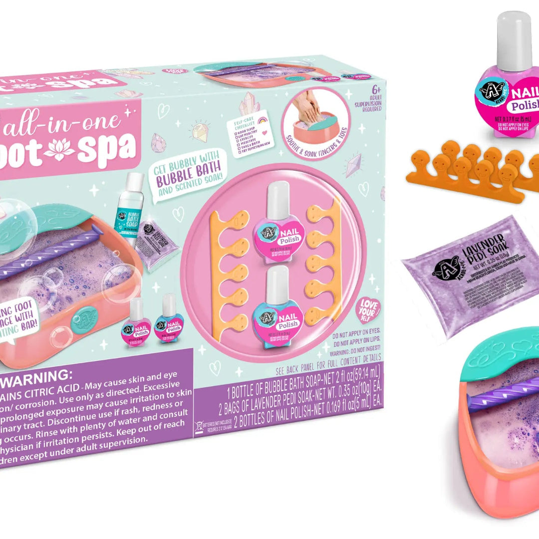 All-in-one foot spa set with packaging and accessories on a white background