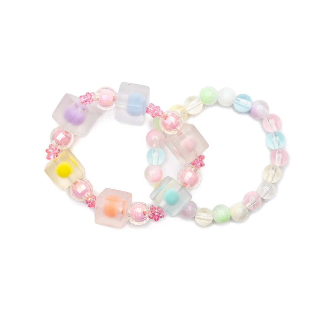 Set of frosted pastel beaded bracelets with mix of round beads and cube beads from Great Pretenders