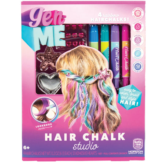Box with GenMe Hair Chalk Studio chalk in it with accessories and 4 hair chalks
