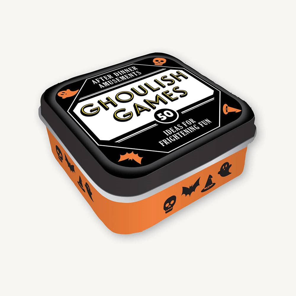 Ghoulish Games container with Halloween-themed design on a white background