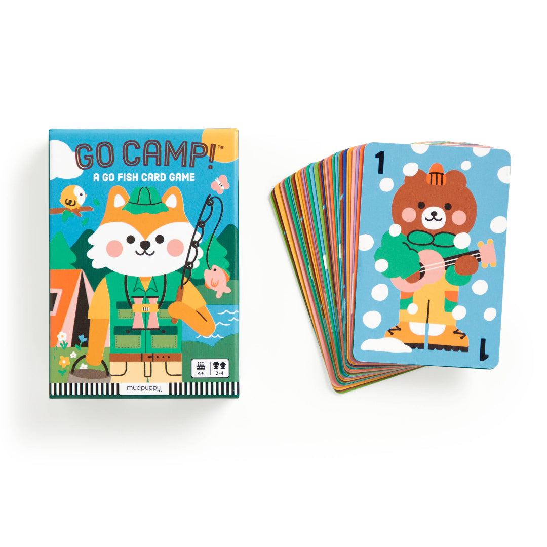 Card game packaging with cartoon characters on a white background
