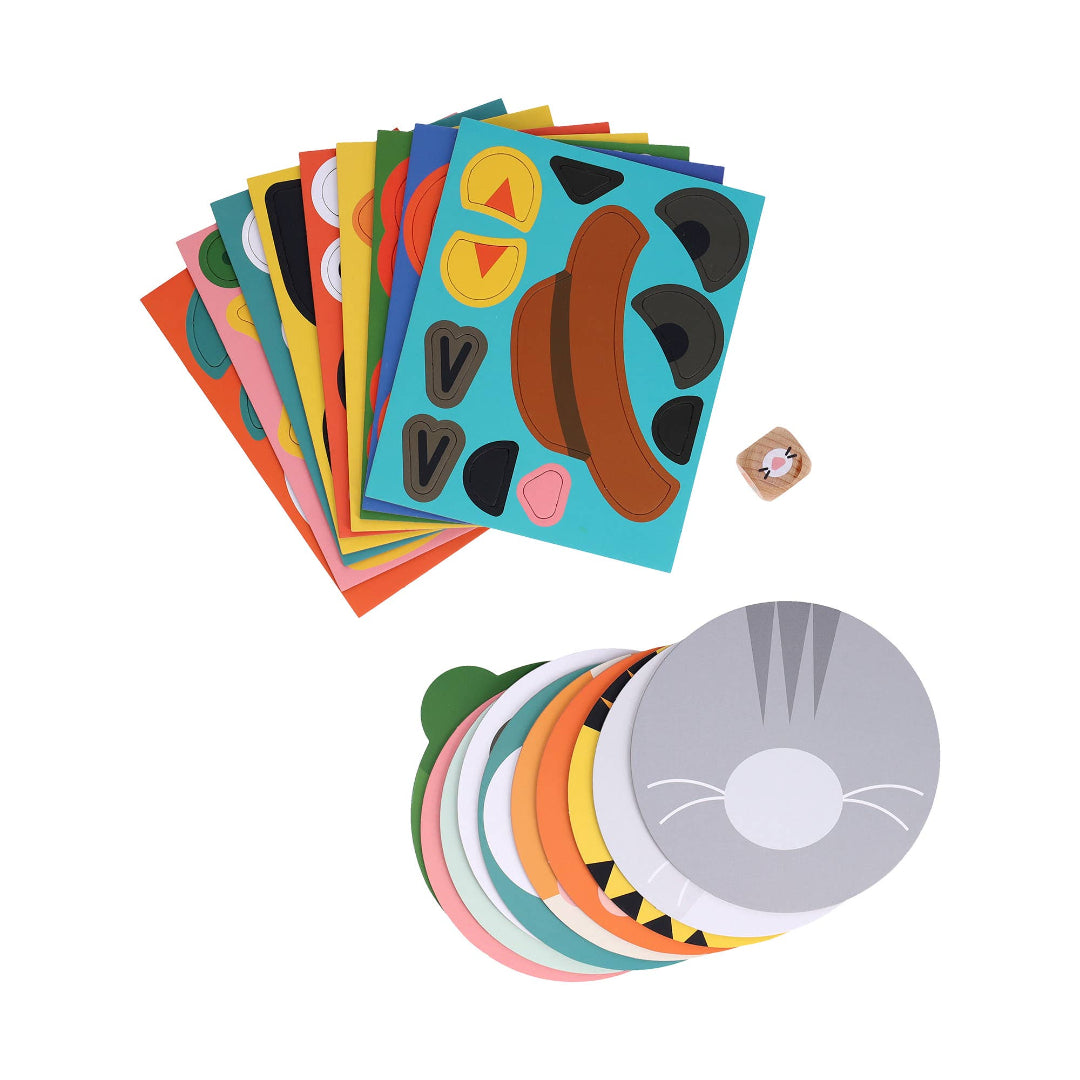 Set of colorful animal-shaped stickers on a white background