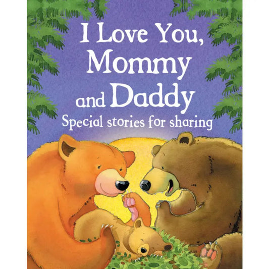 a book with a mommy bear, daddy bear, and baby bear sitting in front of the moon
