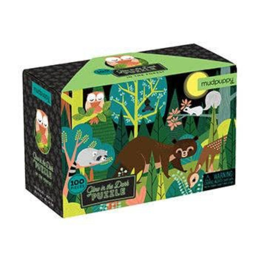 Puzzle box with forest design featuring animals on a white background
