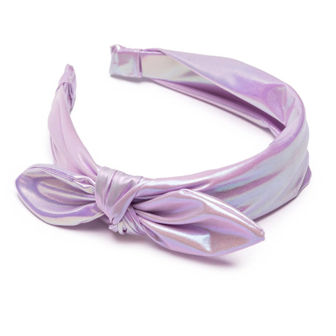 Iridescent lavender headband with a bow from Great Pretenders