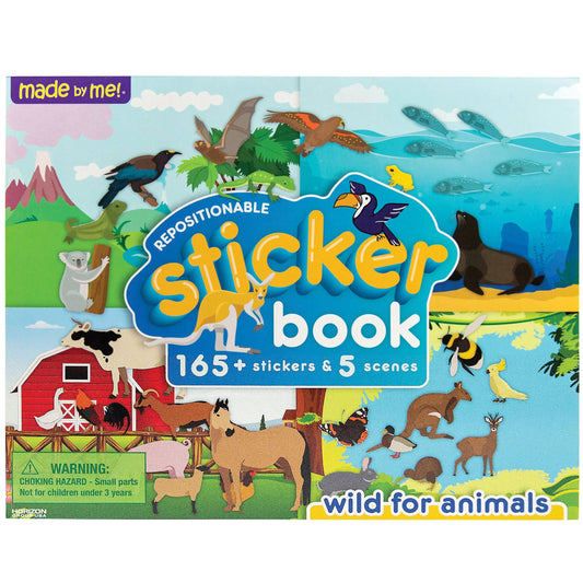 Sticker book cover with various animals and a colorful design.