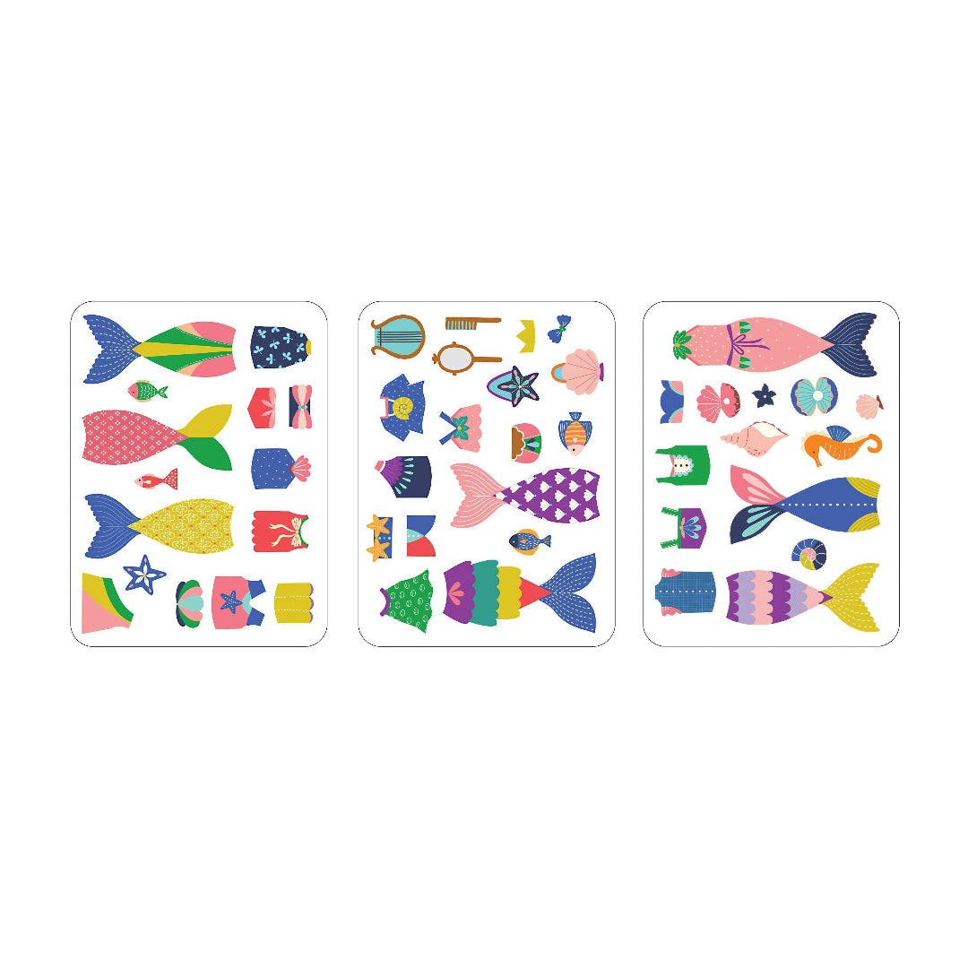 Three cards with colorful fish illustrations on a white background