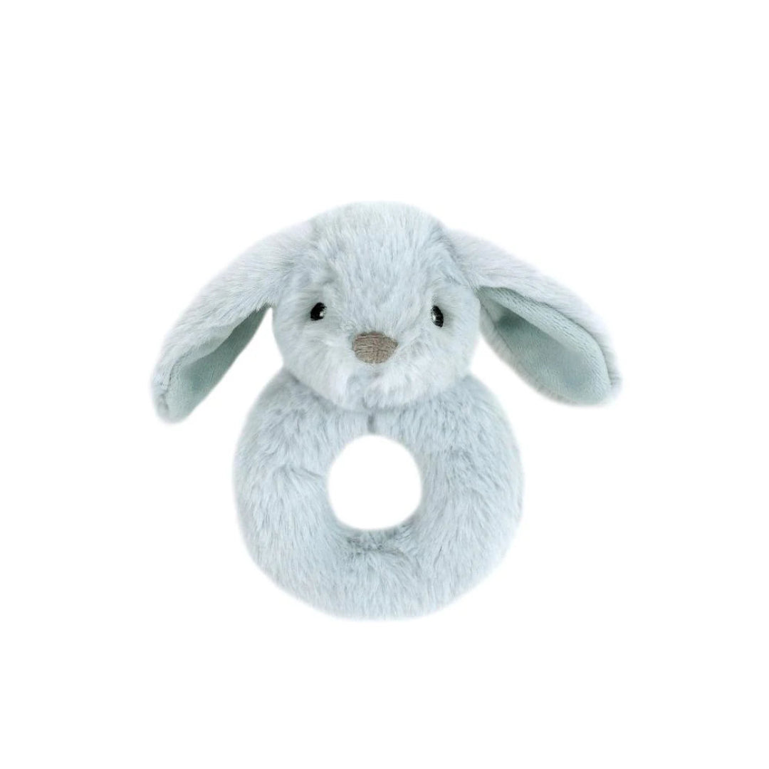 light blue bunny shaped plush rattle
