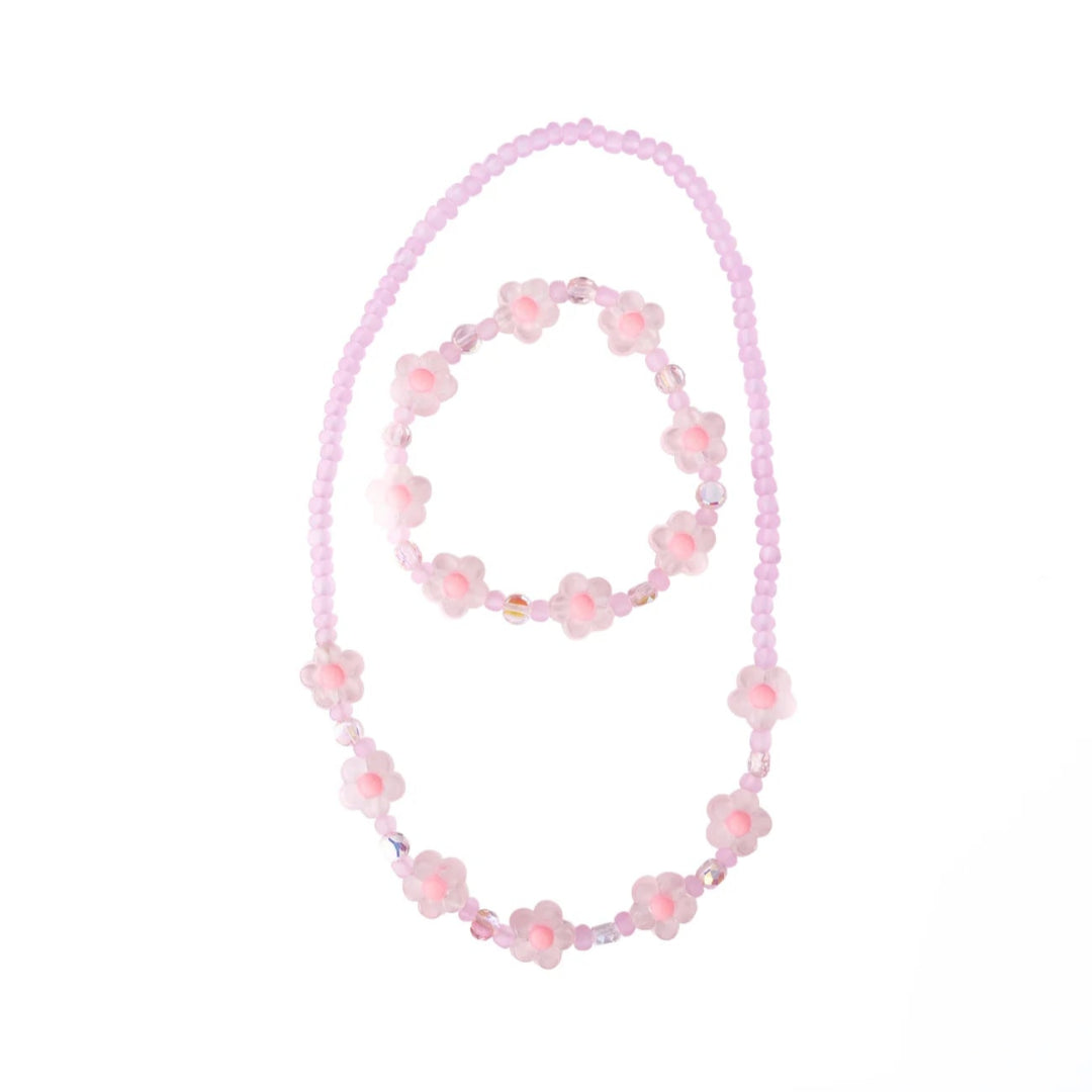 Pink flower blossom beaded necklace and matching bracelet from Great Pretenders