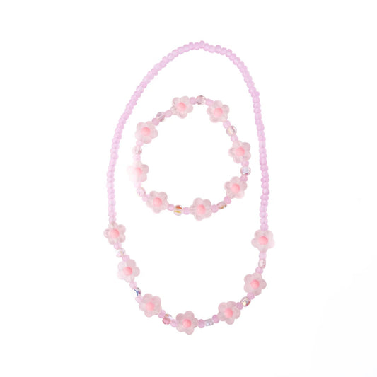 Pink flower blossom beaded necklace and matching bracelet from Great Pretenders