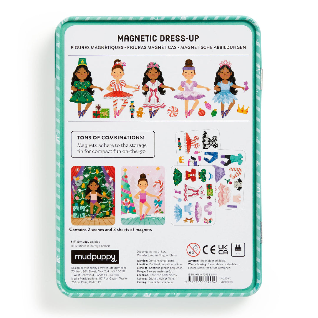 Mudpuppy magnetic dress-up set packaging with illustrations of dolls and accessories.