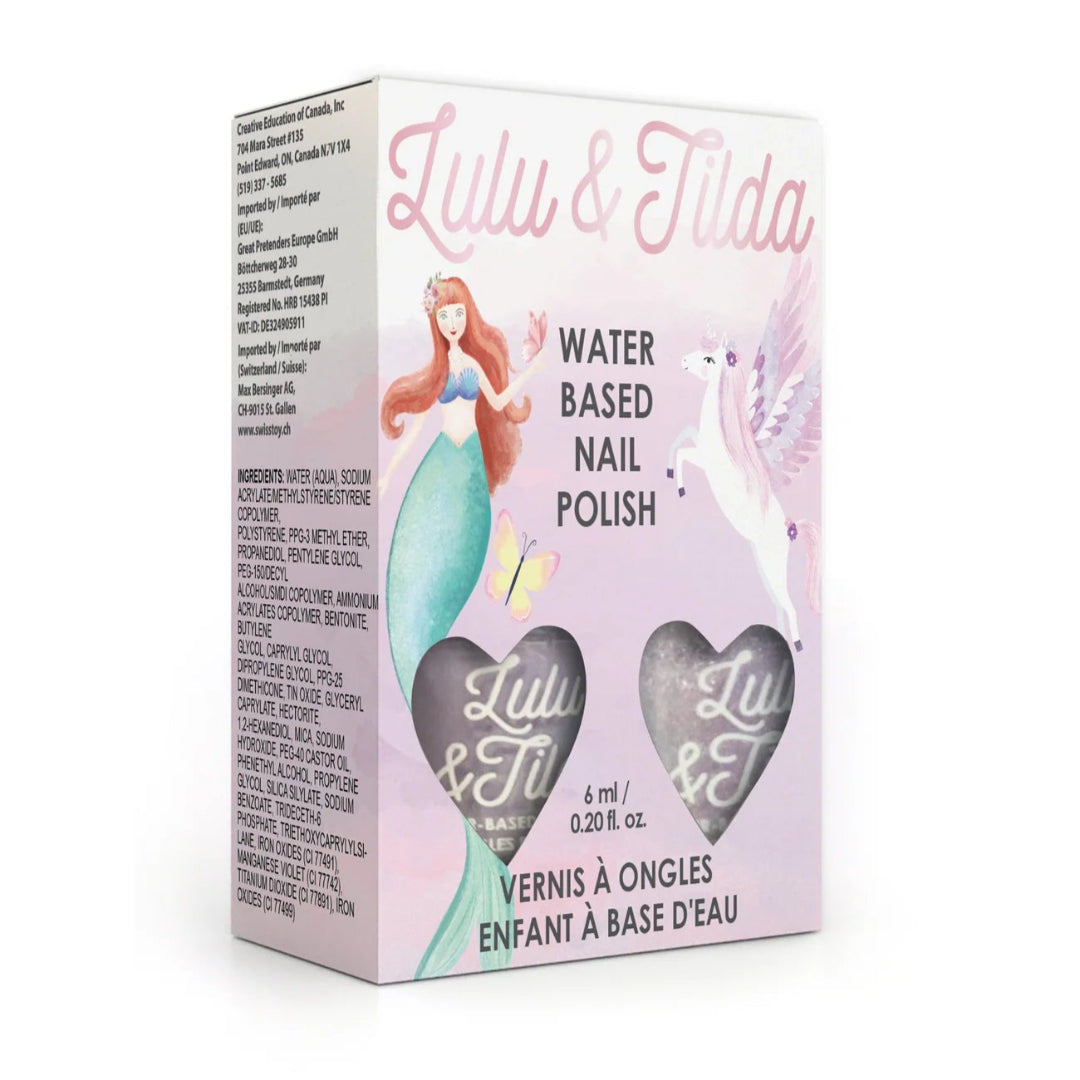 Box of two nail polishes that are a sparkly purple color from Great Pretenders