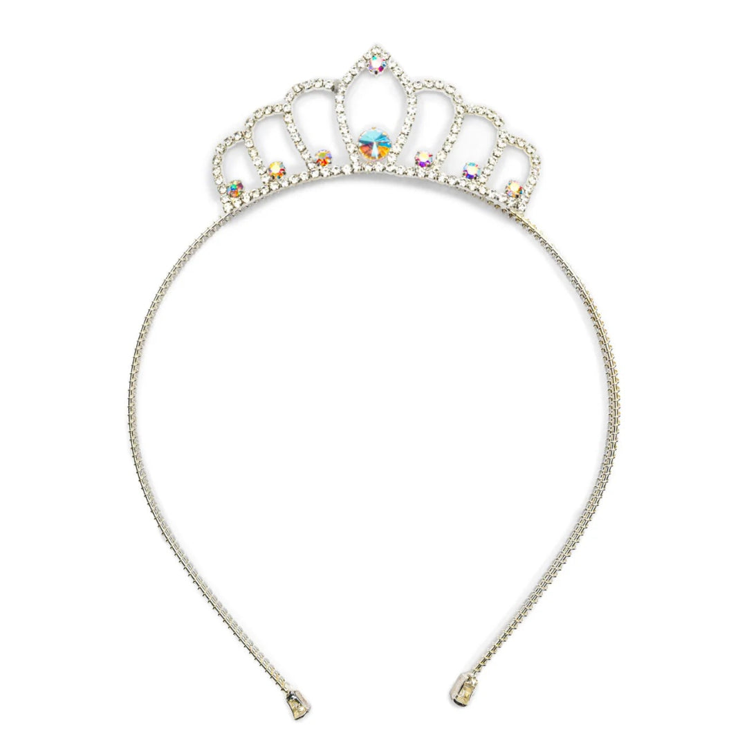 Plastic silver tiara headband with colorful rhinestones from Great Pretenders