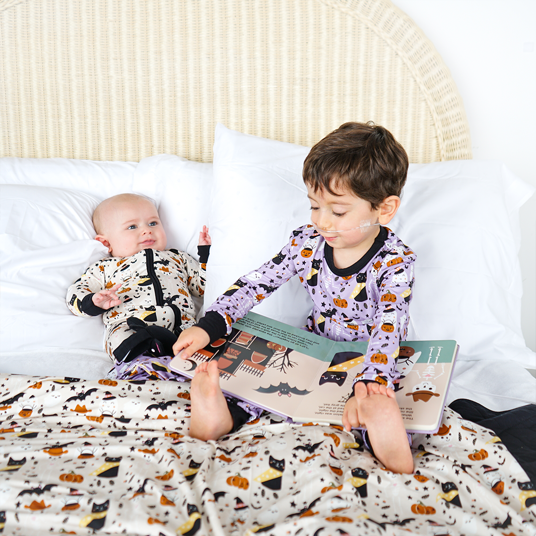 Spooky Cute Halloween Long Sleeve Purple Kids Bamboo Pajama Set