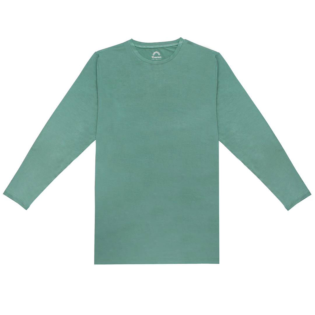 A long sleeve crew neck t-shirt in tropical green color made from viscose bamboo fabric.
