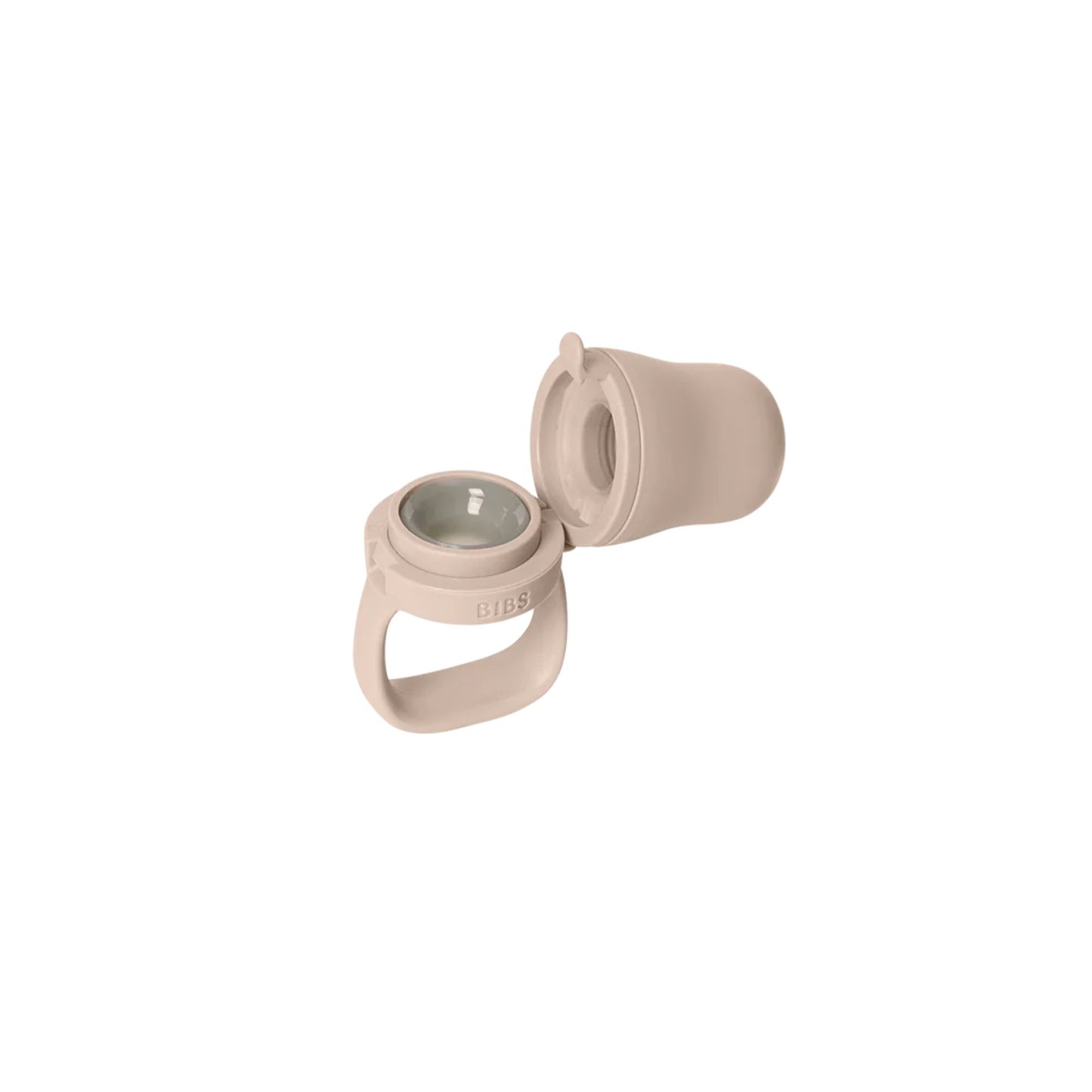 Beige silicone ring with a small compartment on a white background