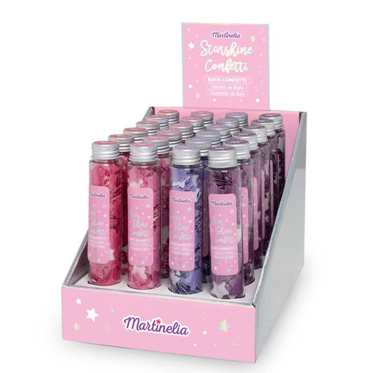 4 different colors of tubes of bath confetti