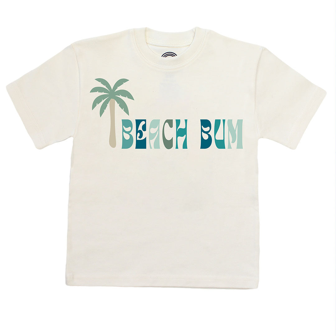Beach-themed t-shirt with palm tree and 'Beach Bum' text on a white background