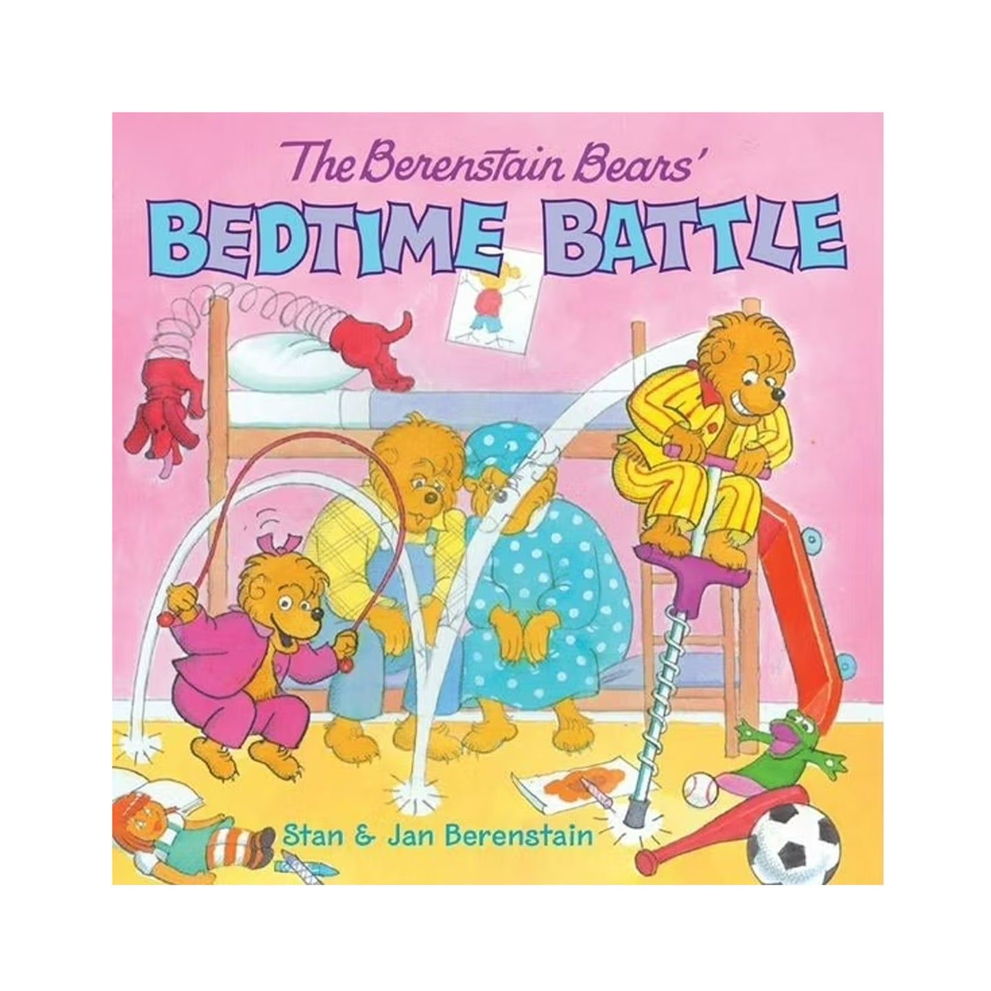Book cover of 'The Berenstain Bears' Bedtime Battle' with colorful illustration of bears in a bedroom.