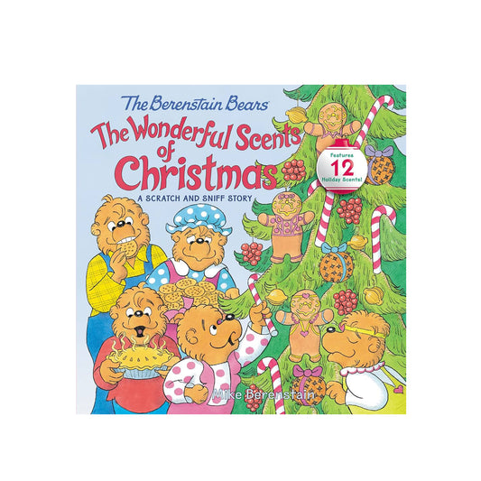 Book cover of 'The Berenstain Bears: The Wonderful Scents of Christmas' with characters around a Christmas tree.