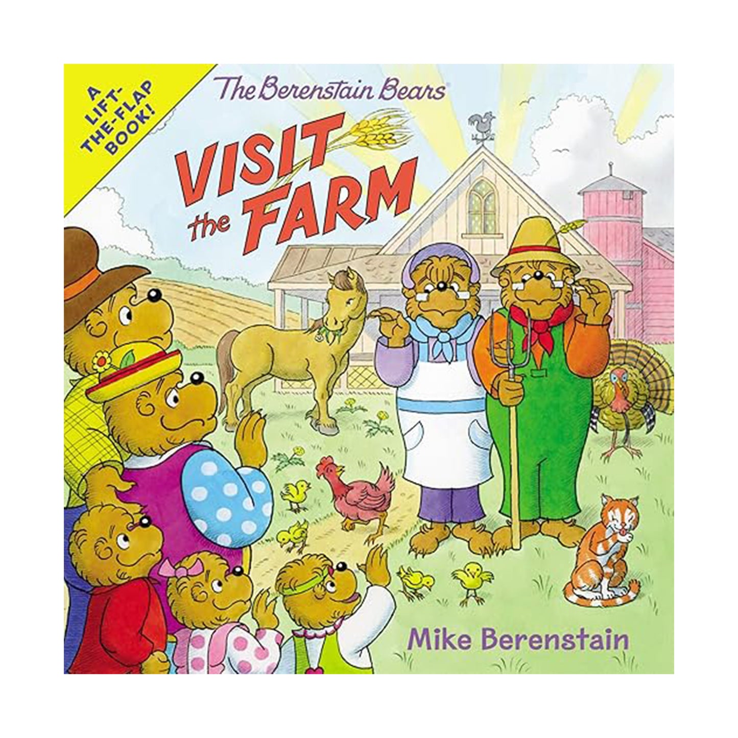 Book cover of 'The Berenstain Bears Visit the Farm' with cartoon bears on a farm.