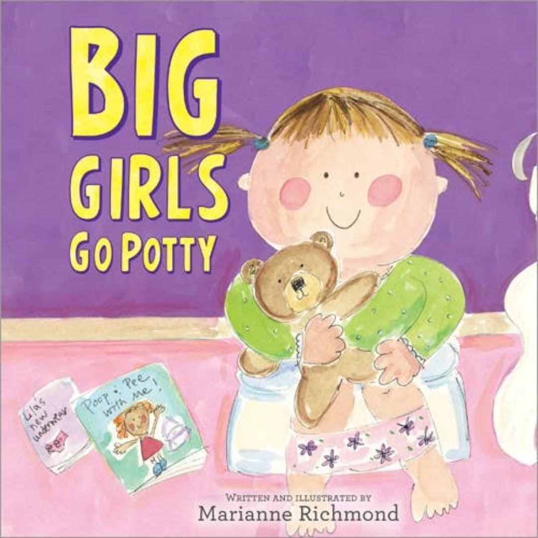 purple book with little girl sitting on a potty