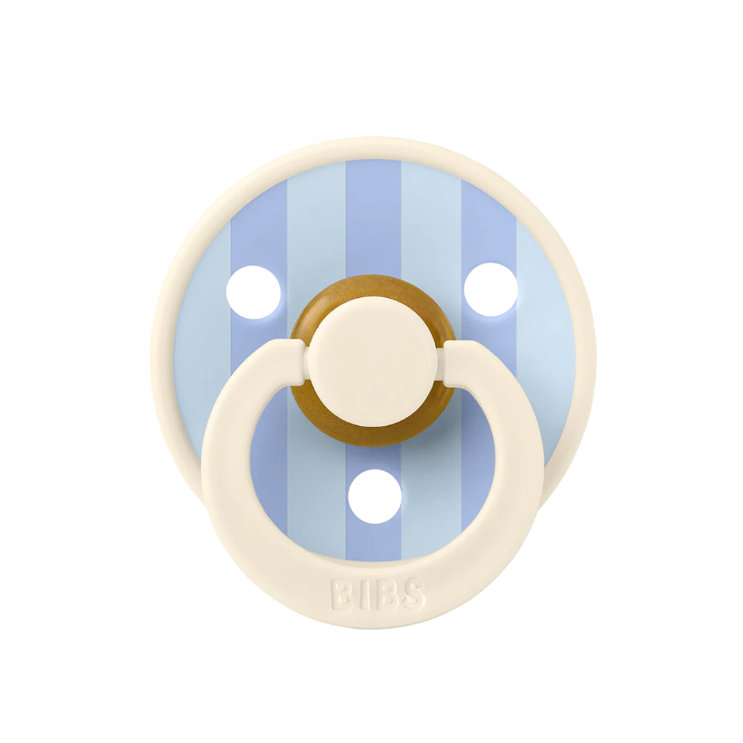 blue and ivory colored baby pacifier