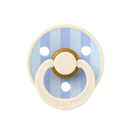 blue and ivory colored baby pacifier