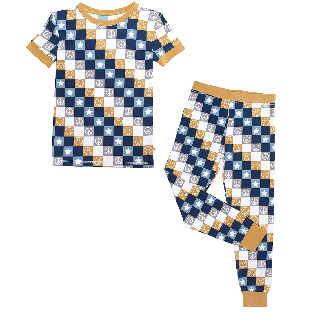 Happy Daze Blue Short Sleeve Bamboo Kids Pajama Pants Set – Emerson and  Friends