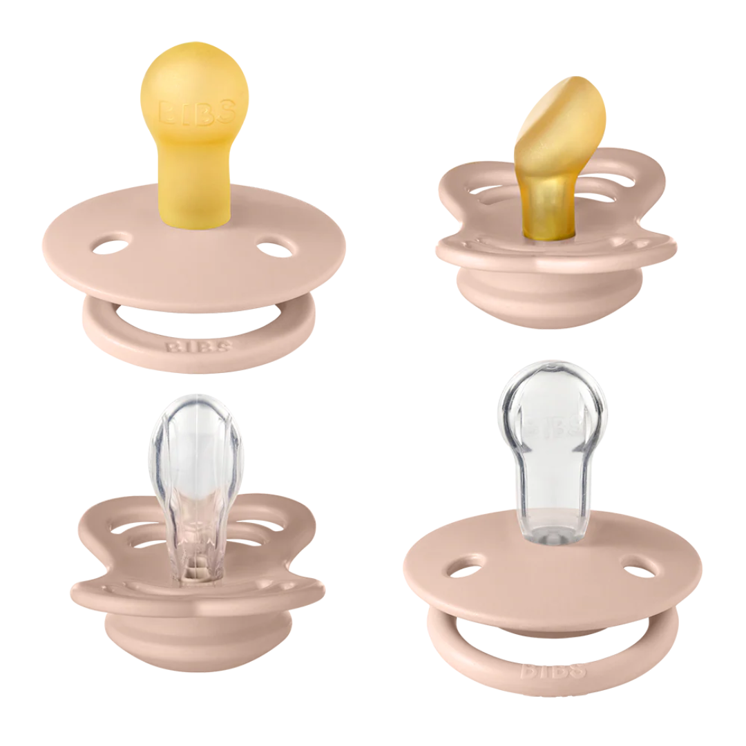 4 pack of blush colored pacifiers