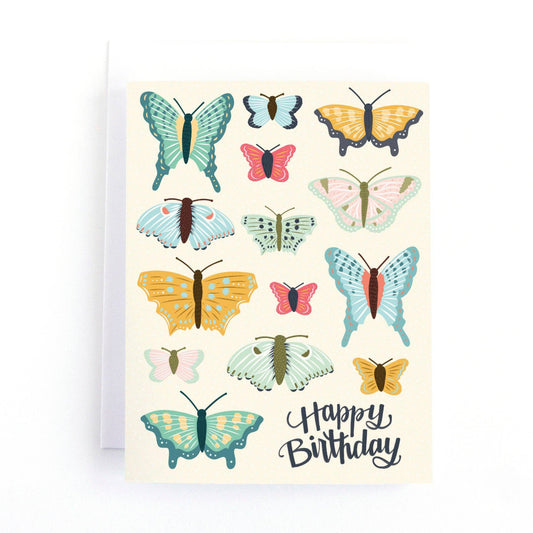 birthday card with lots of different butterflies on the cover that says Happy Birthday