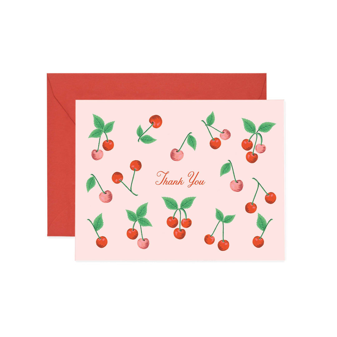 pink and red thank you card with cherries on the front
