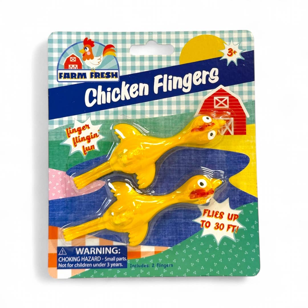2 piece stretchy chickens that you fling using your finger