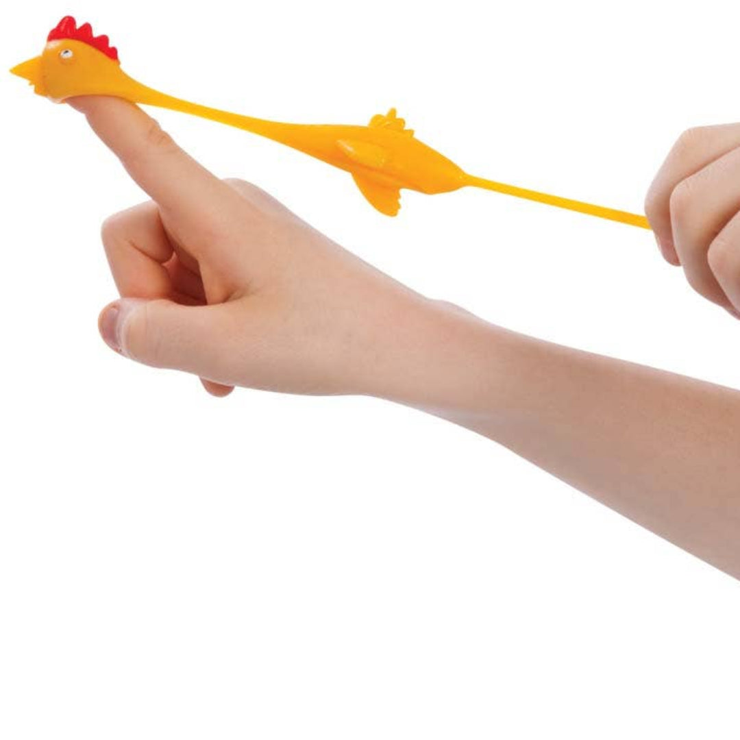 2 piece stretchy chickens that you fling using your finger