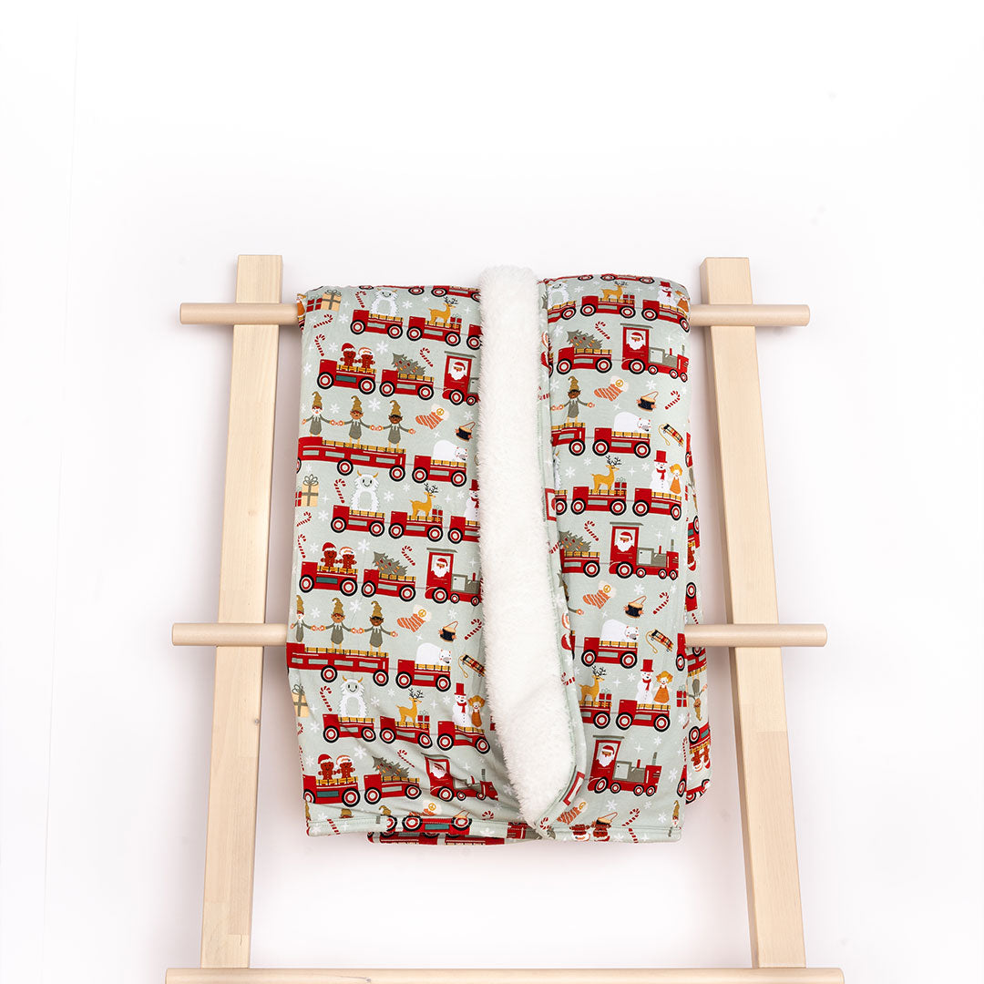 Christmas Train Bamboo and Fleece Twin Size Throw Blanket