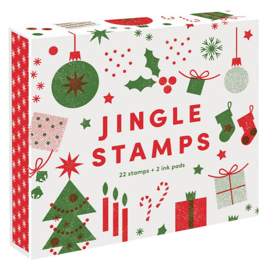 Box of Jingle Stamps with Christmas-themed design on a white background